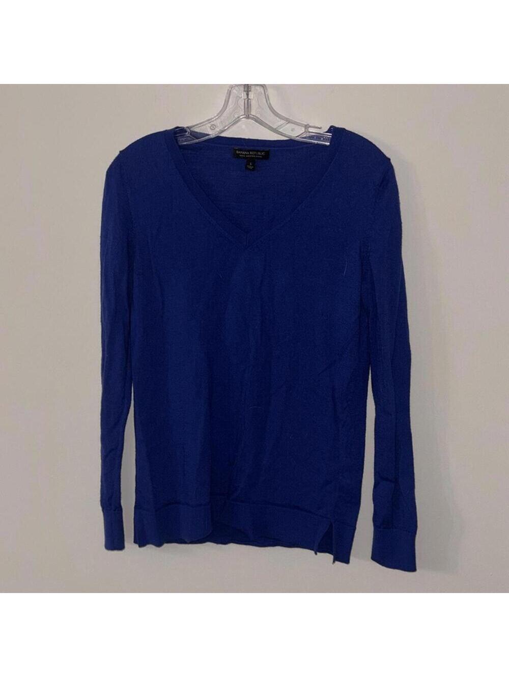 Banana Republic Royal Blue Cobalt V Neck Sweater 100% Merino Wool